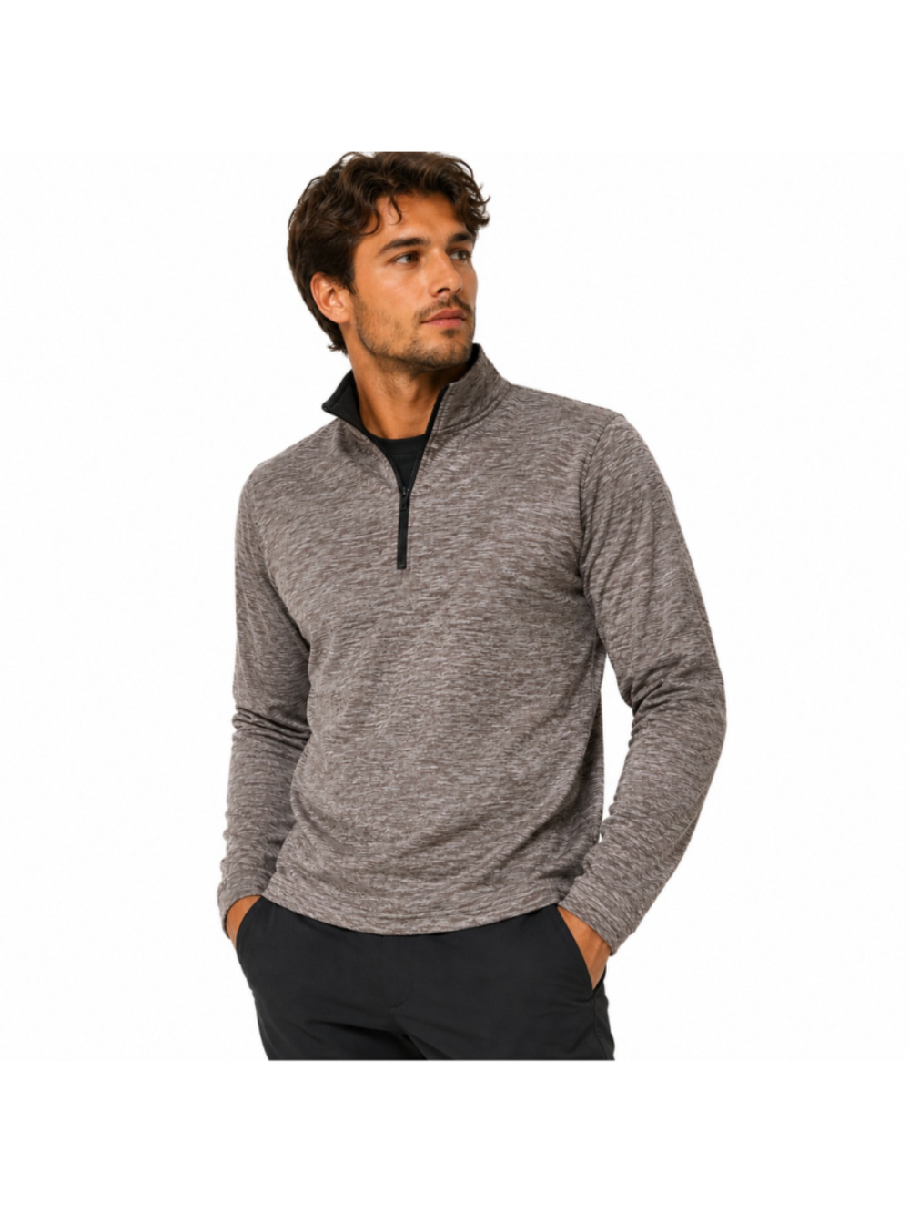Men's Lightweight Striated Quarter-Zip Pullover – Earth-Tone Brown – Size S–NWOT